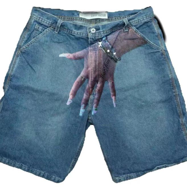 

«Мужские джинсовые шорты с узором в стиле хип-хоп 2000 года — европейская и американская уличная мода для пар» X-Large