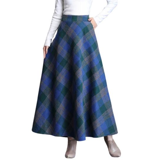 Jupe en laine pour femme, taille haute, imprimé écossais, jupe trapèze, automne hiver, jupe épaisse à large ourlet, tenue quotidienne