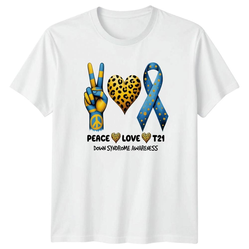 Peace Love T21 Down Syndrome TShirt Awareness Support Gift S