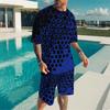 Men Gold White Geometric Triangle 3D Print Short Sleeve Tee And Matching Shorts Two Piece Outfit