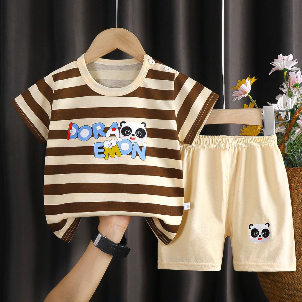 Sommer Kurzarm Cartoon Bedrucktes Kinderhosen-Set aus reiner Baumwolle, geeignet für Jungen und Mädchen Babykleidung