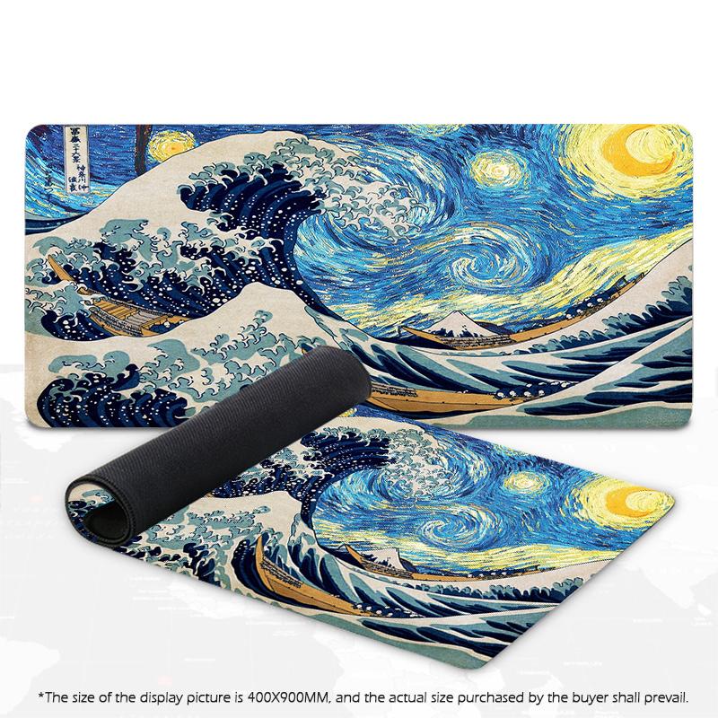 Japanese Mouse Pad Gamer Waves Playmat Gray Art Aesthetics XL Computer Home HD Mousepad XXL Office Soft Non-Slip PC Table Mat