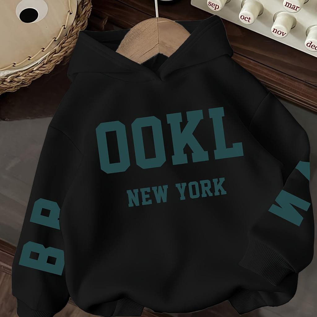 Trendy Polyester Sweatshirt med Bogtryk til Drenge og Piger – Afslappet Efterårs-/Vinter Langærmet Pullover med Ærmegrafik