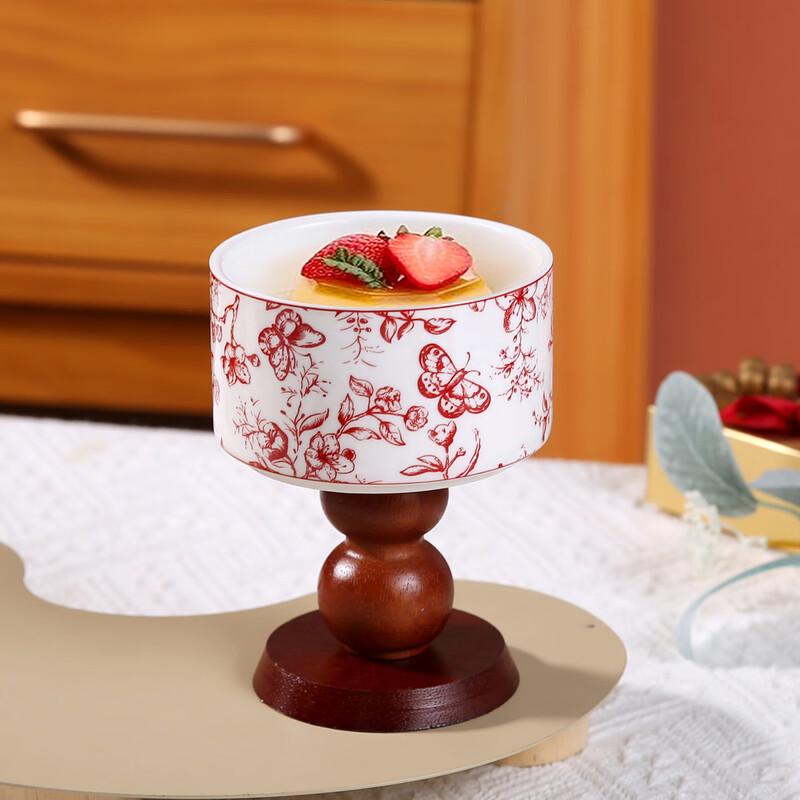 Oujiewang French Retro Ceramic Goblets with Wooden Base