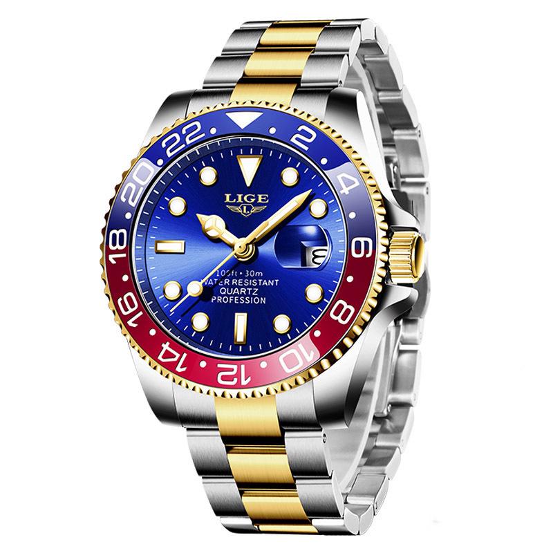 LIGE Men's Green Waterproof Quartz Calendar Sports Wristwatch