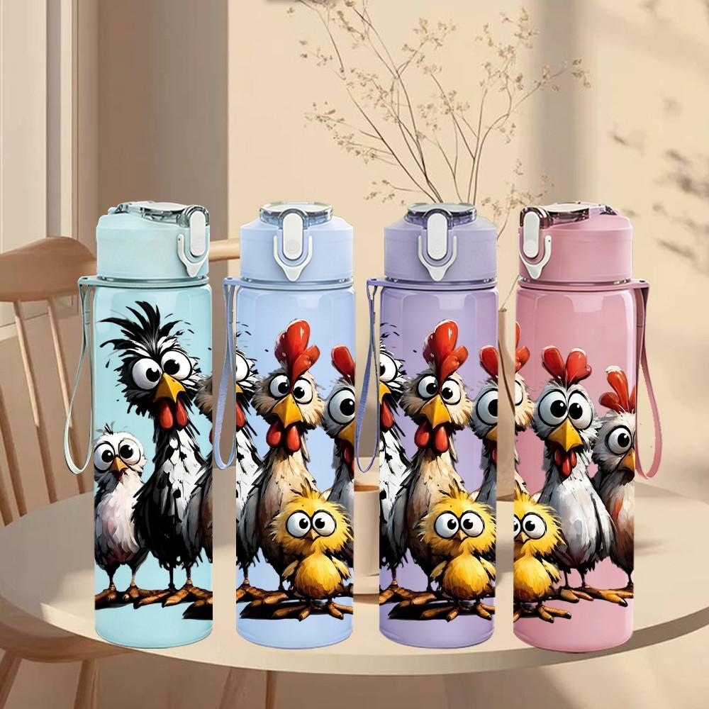 1PC Thanksgiving Turkey Autumn Cartoon Print 750ml Color Plastic Sports Water Bottle Leakproof Flip Straw Lid Suitable for Sports Office Home Use