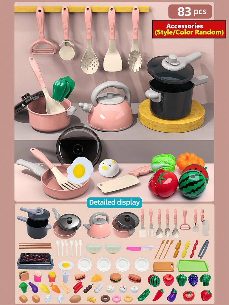 Kids Kitchen Toys Set 92/69/59 PCS Play Kitchen Accessories Kit with Play Pots Pretend Food Cooking Toy Toddler Girls Boy