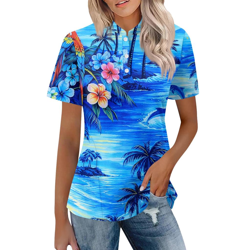 Women's Casual Polo Shirt Loose Fit Short Sleeve Top Button Placket Lightweight Breathable Fabric Summer Style