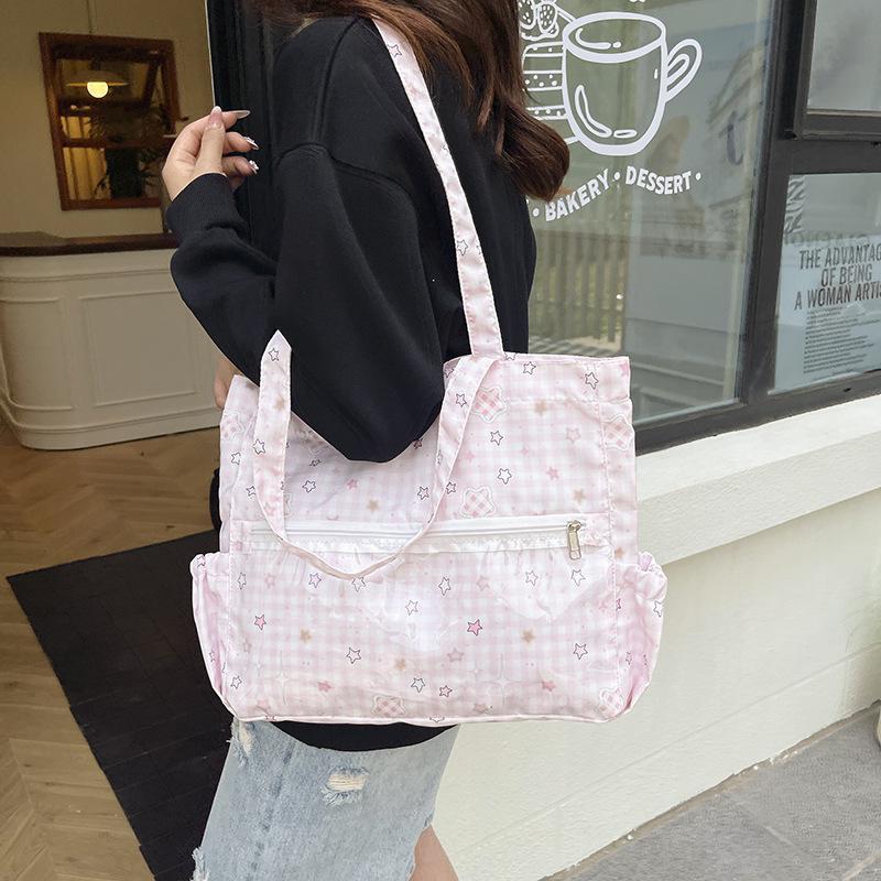 Japanese Style Simple Cute Star Print Tote Crossbody Bag For Girls