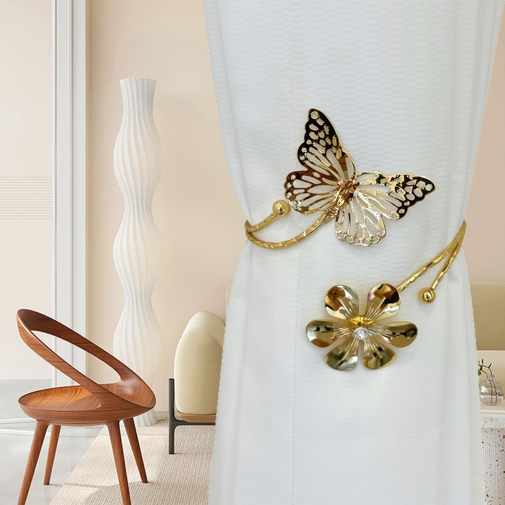 

Элегантные золотые бабочки и цветочные металлические подхваты для штор - Регулируемые вешалки без сверления для гостиной, спальни, офиса