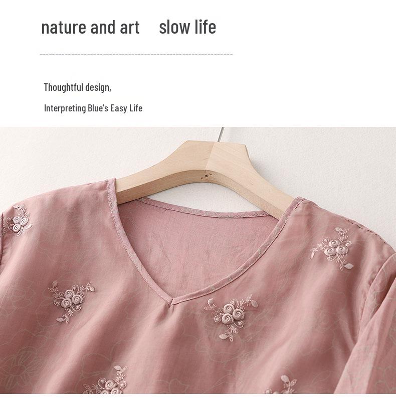 Summer Cotton Linen Patchwork Organza Shirt - Retro Artistic Zen Tea Ceremony Loose Top for Women