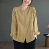Women Casual Round Neck Long Sleeve Loose Cotton Blouse