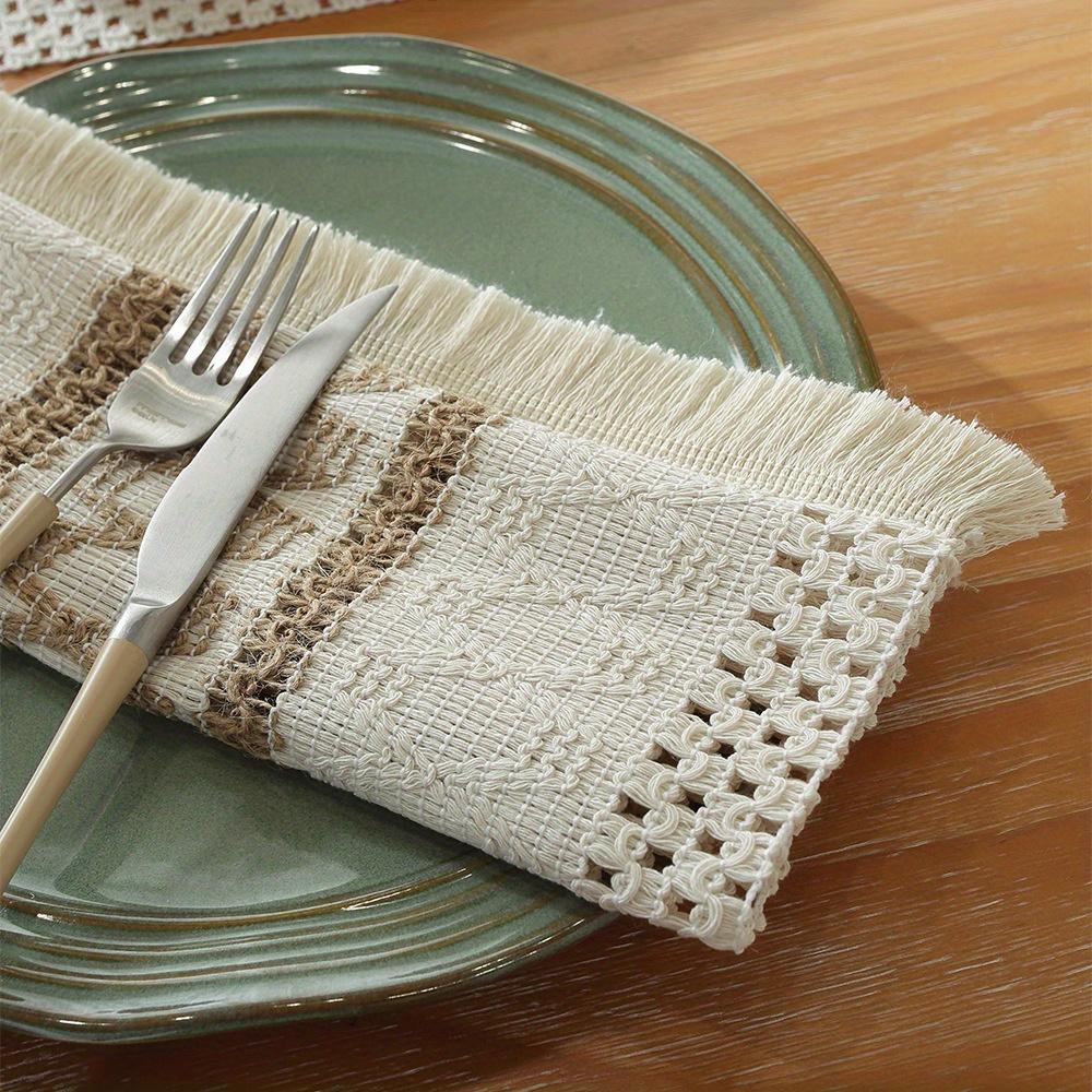 1Pc Woven Colorblock Striped Tassel Cotton Linen Rope Placemat for Holiday Home Party Tabletop Decoration