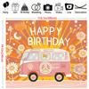 Retro 70's hippie theme Happy Birthday Bohemian Daisy bus background cloth, party decoration background props
