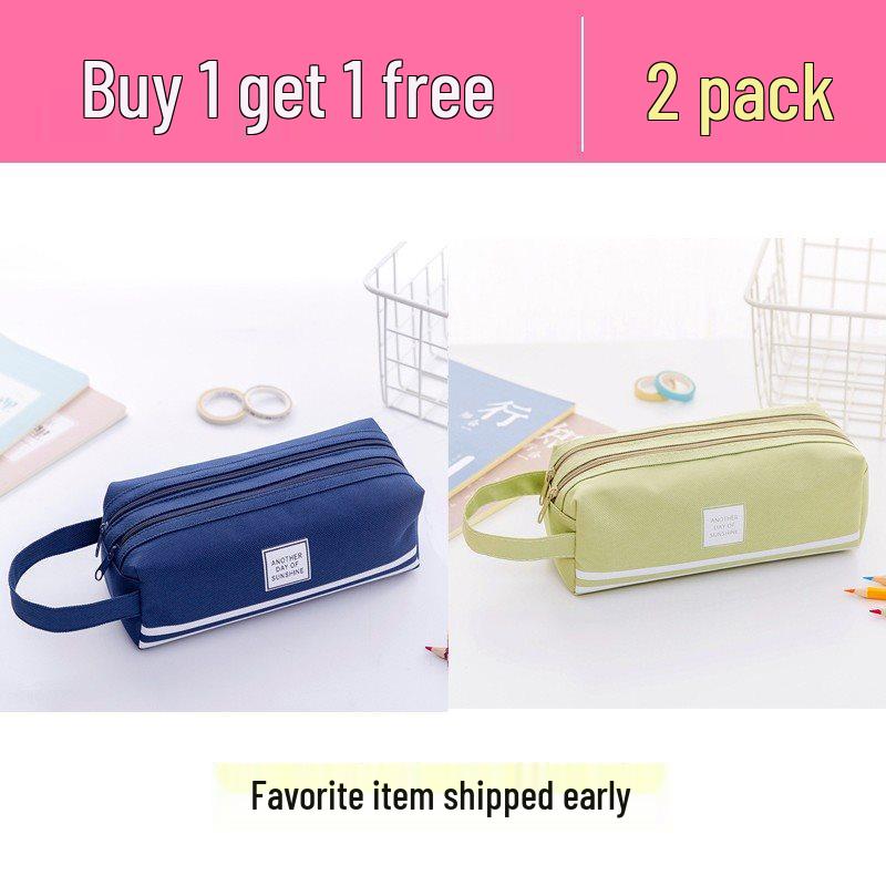 Ins Style Double Layer Canvas Pencil Case for Students - Simple, Creative Design with Zippers