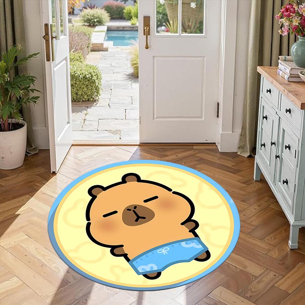 Capybara Round Floor Mat Suitable for Entryway Foyer Hallway Kitchen Antislip Round Carpet Decorate Offices Birthday Christmas Gift