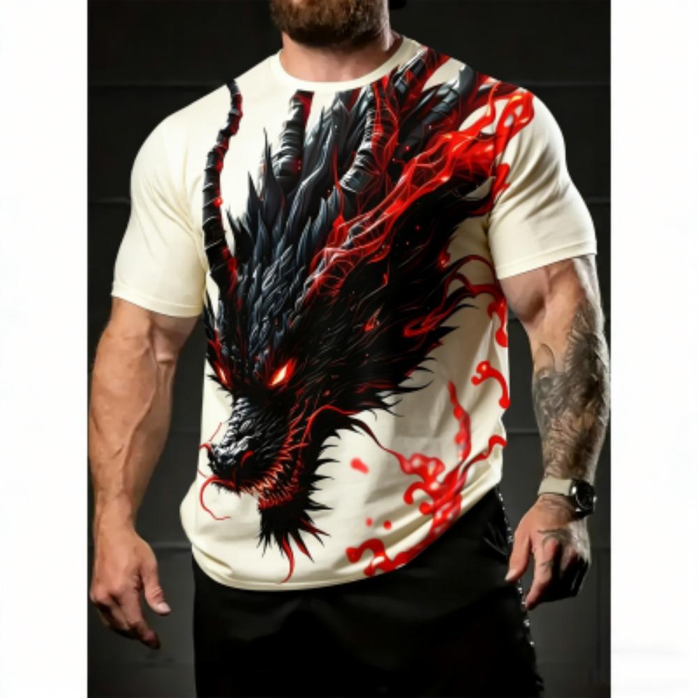 Europe America Summer Men's T-Shirt Dragon Pattern 3D Print Tees Top Loose Short Sleeve Streetwear Vintage Oversized Women T-shirt