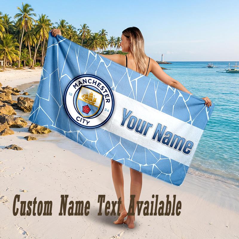 Manchester City Design Beach Towel Custom Text Large Towel for Beach Vacation