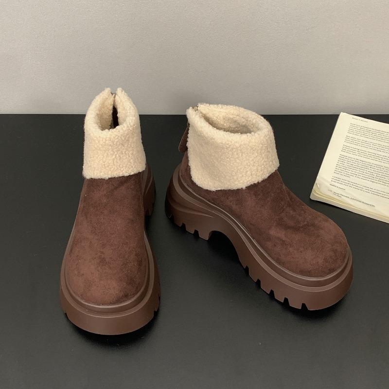 Winter Chunky Platform Heels Keep Warm Women Snow Boots Outdoor Concise Height Increase Cotton Short Booties Shoes  Mujer 35