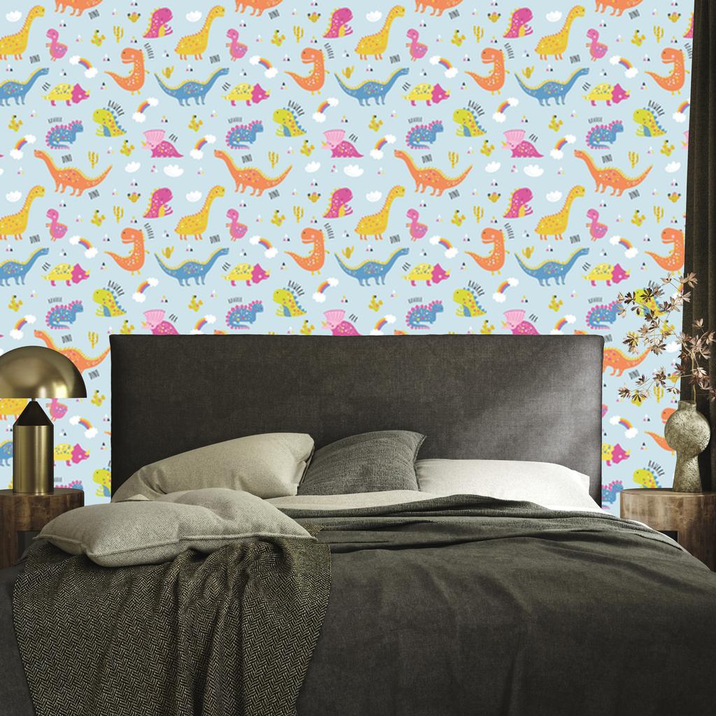 Wallpaper Colorful dinosaurs cacti rainbows for living room and bedroom 50x1000