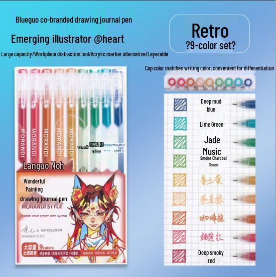 Blue Fruit Glitter Pen & Cartoon Artist Retro Paintbrush - DIY Color Journal for Students