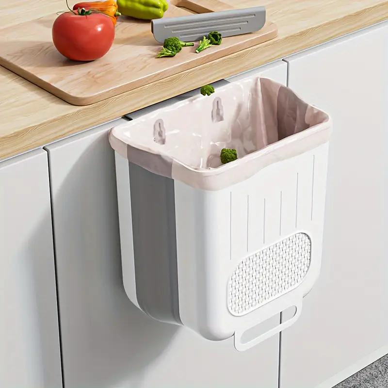 Papelera de cocina plegable de pared, ahorra espacio en la puerta del armario, capacidad de 10 l, diseño sin curvas.