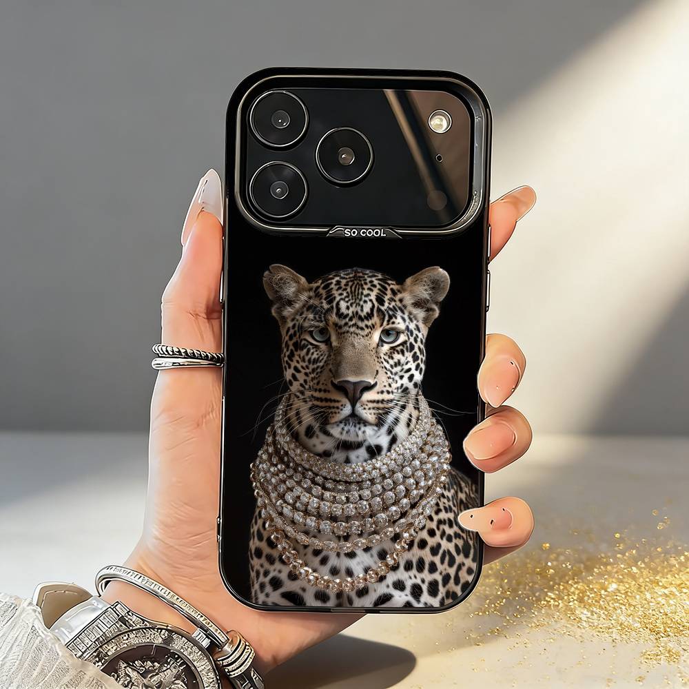 L-Luxury F-Fashion leopard Print Phone Case For iPhone17 16 15 14 13 12 Pro Max Grey Black Matte Laser Metallic Aurora Funda