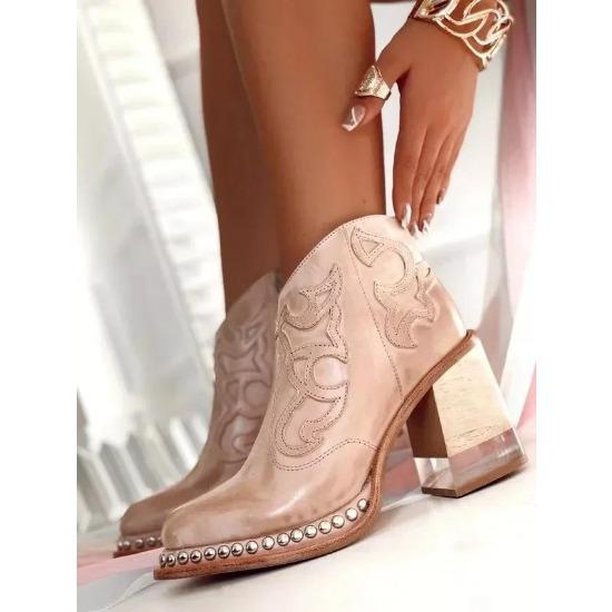 

Female Ankle Boots Leather Women s Shoes Low Heel Cool British Embroidered Design Soft Short Boots Party Ladies Footwear PU 024 39