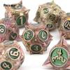 7 Pcs Red Green Meteor Hammer Metal Dice Solid Metal Polyhedral Dice Set Suitable For Role-Playing Dice PropBoard Game Gift