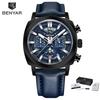 Benyar5205 New Men's Quartz Watch 43mm Luminous Dial 50m Water-Resistant Anti-Reflective Chronograph Fashionable Timepiece