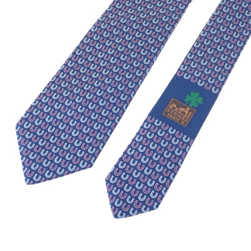 HERMES  H339412T04  Tie Marin/pink Silk Mens
