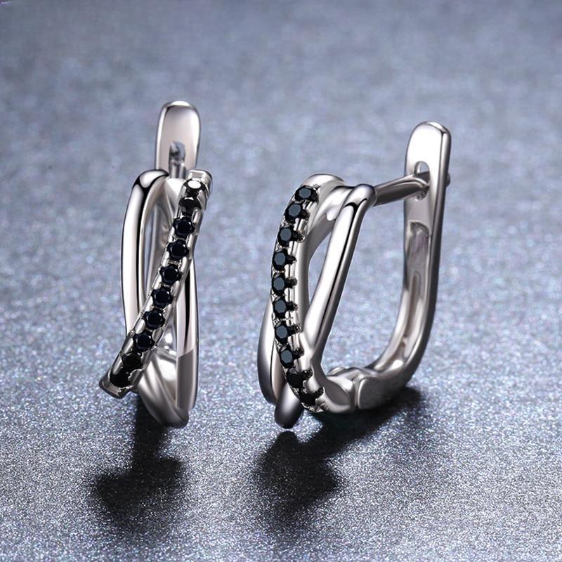 Black Awn Classic Genuine Earrings Jewelry Black Stone Cute Hoop Earrings For Women