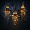 Hat Halloween Hanging Piece with Warm LED Light and Hanging Star for Porch Window Entryway Seasonal Accent Display Piece