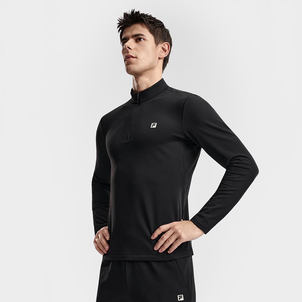 Fila Fleece Version Warm Simple Sports Training Comfortable Versatile Knitted Long Sleeve T-Shirt Men Tops Deep-Black A11M611217FBK