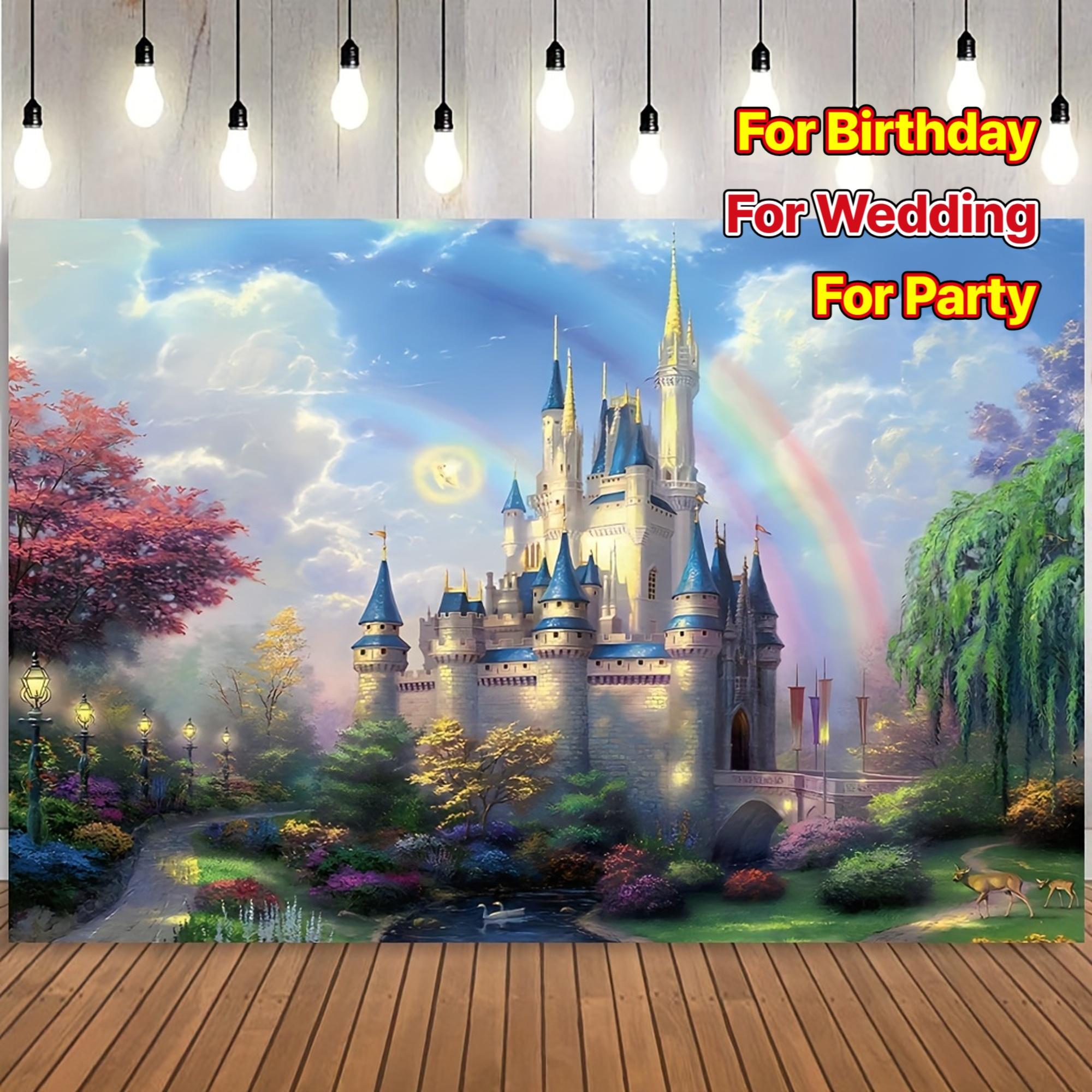 1 standard-sized princess rainbow castle backdrop cloth, a dreamy castle wall backdrop cloth, suitable for wedding photography 100x150cm