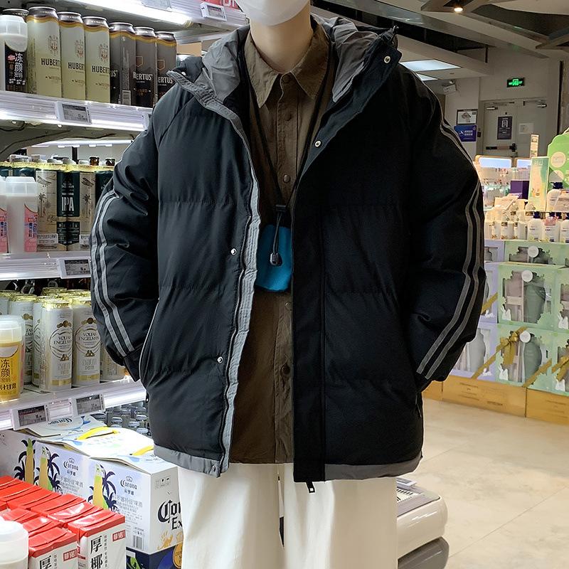 Cotton Clothing Men's Winter Hooded Striped Loose Thickened Cotton Jacket Warm Bread Clothing Cotton Clothing Cotton Clothing Coat Jacket Men