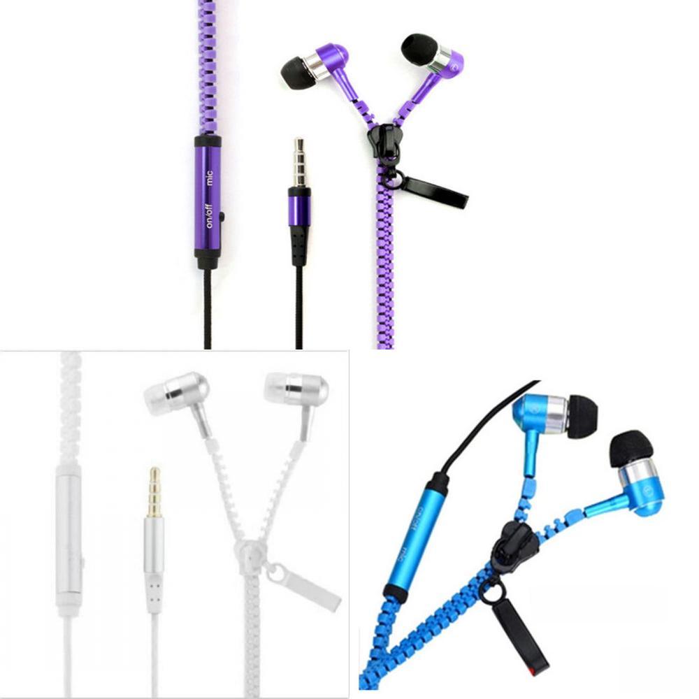 Metal Zipper Earphones With Microphone For Mobile Phone Listening And Call Control