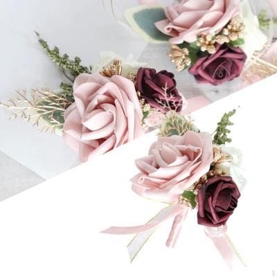 Rose Corsage Bracelet, Wrist Corsage,Hand Flower Bracelet Boutonniere Set for Wedding Prom