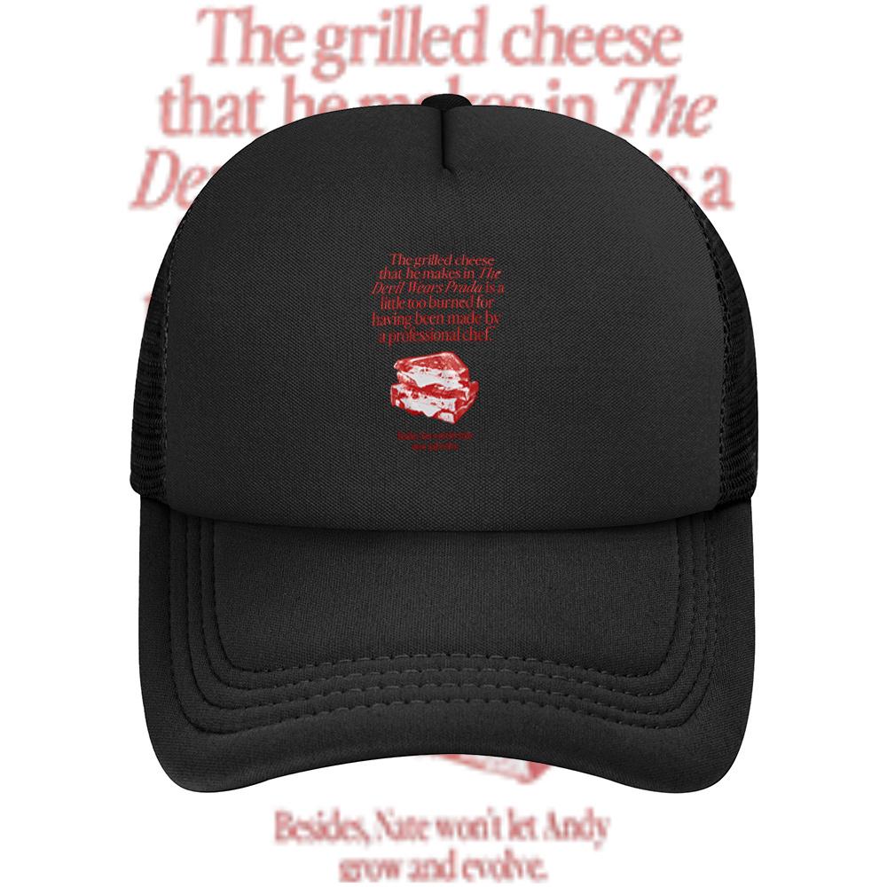 Burnt Cheese Sandwich Text Design Black Background Baseball Cap Anime Graphic Hats Adult Unisex Women Sports Outdoor