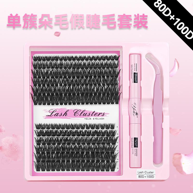 

European & American Style 30D/40D Segmented Cluster Lashes 10 Rows Set - Voluminous & Curly DIY Eyelash Extension Kit with Tweezers & Glue 【80D+100D High Quality