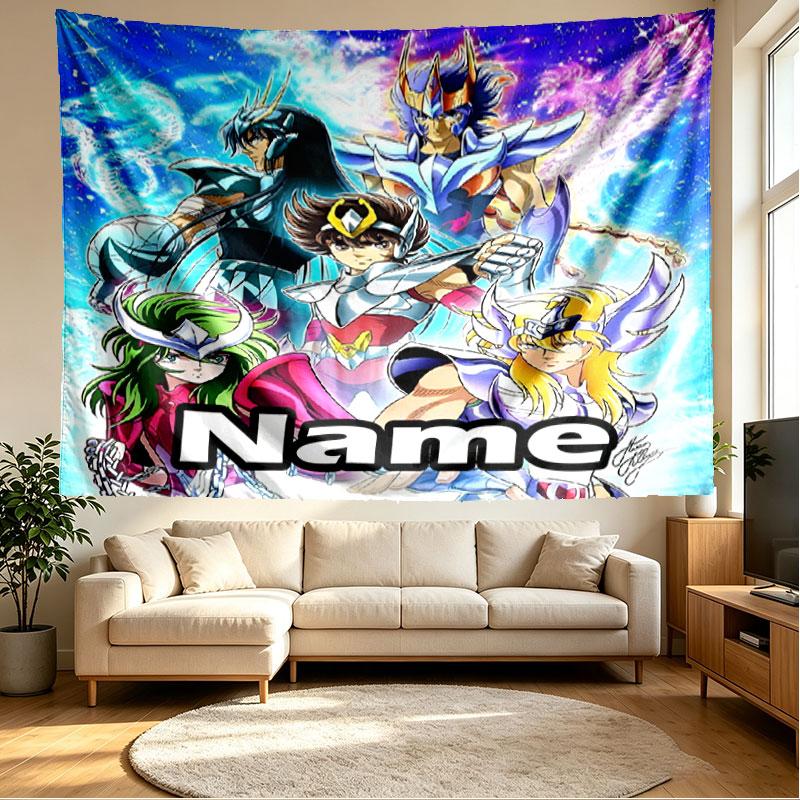 Custom Name Personalized Saint Seiya Print Tapestry, Wall Art Decor, Bedroom, Dorm, Apartment, LivingRoom, Party Backdrop, Gift for Birthday