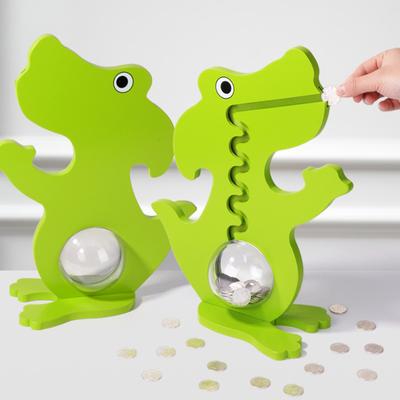 Tirelire en bois dinosaure cochon, ventre en acrylique transparent, boîte à monnaie décorative pour garçons et filles, motif chien pingouin.