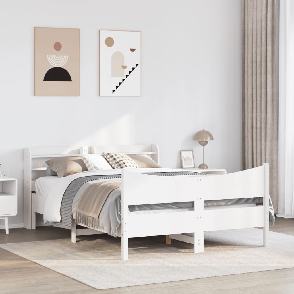 Solid Wood Bed with Headboard White 135 X 190 Cm Pine