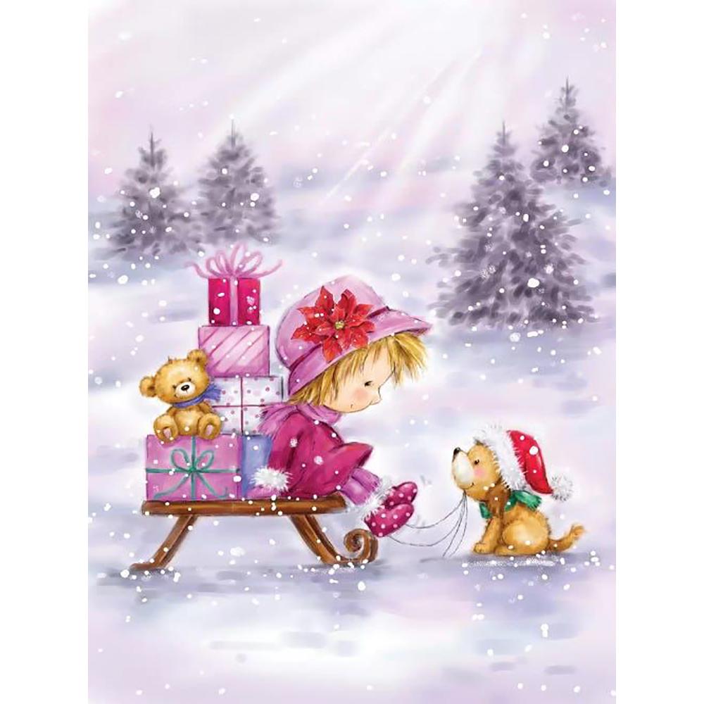 

5D Алмазная картина Девушка и собака Полная площадь Алмазная вышивка Снежная Алмазная мозаика Ручная работа Рождественский подарок Full Square (20X30CM)