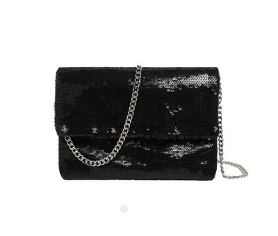 [enliven] Party Bag, Wedding, Sequin Clutch Bag with Chain Strap, Black (Black)