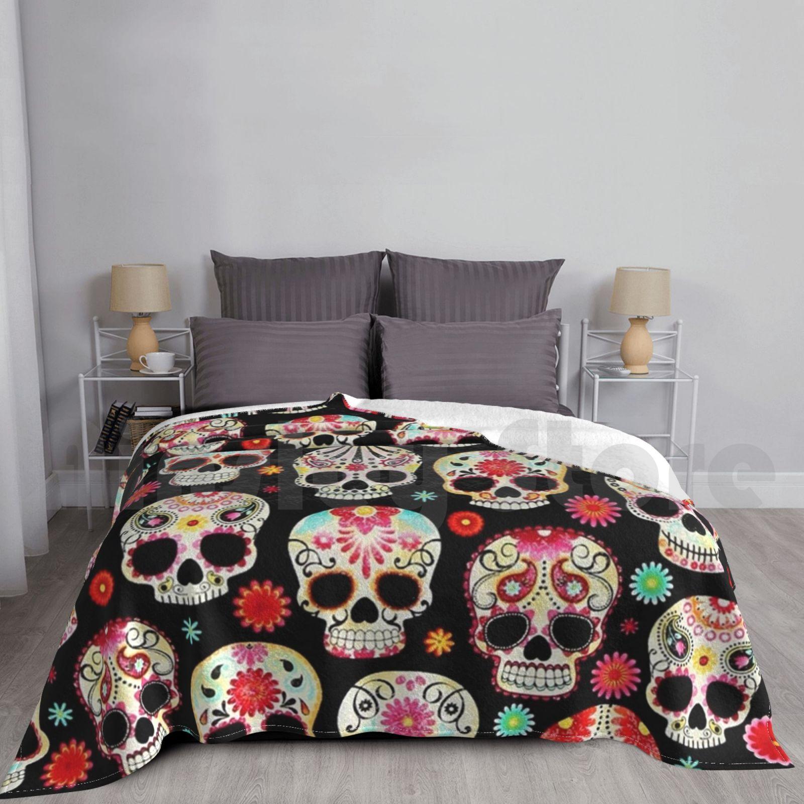 Sugar Skulls-Calavera-Día De Muertos Blanket Super Soft Warm Light Thin Día De Muertos Day Of The Dead Skeleton Size: 75*100cm, Weight: 230 GSM