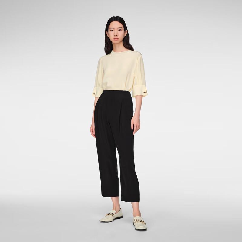 OVV Women's Loose Pleated Cropped Tapered Trousers
