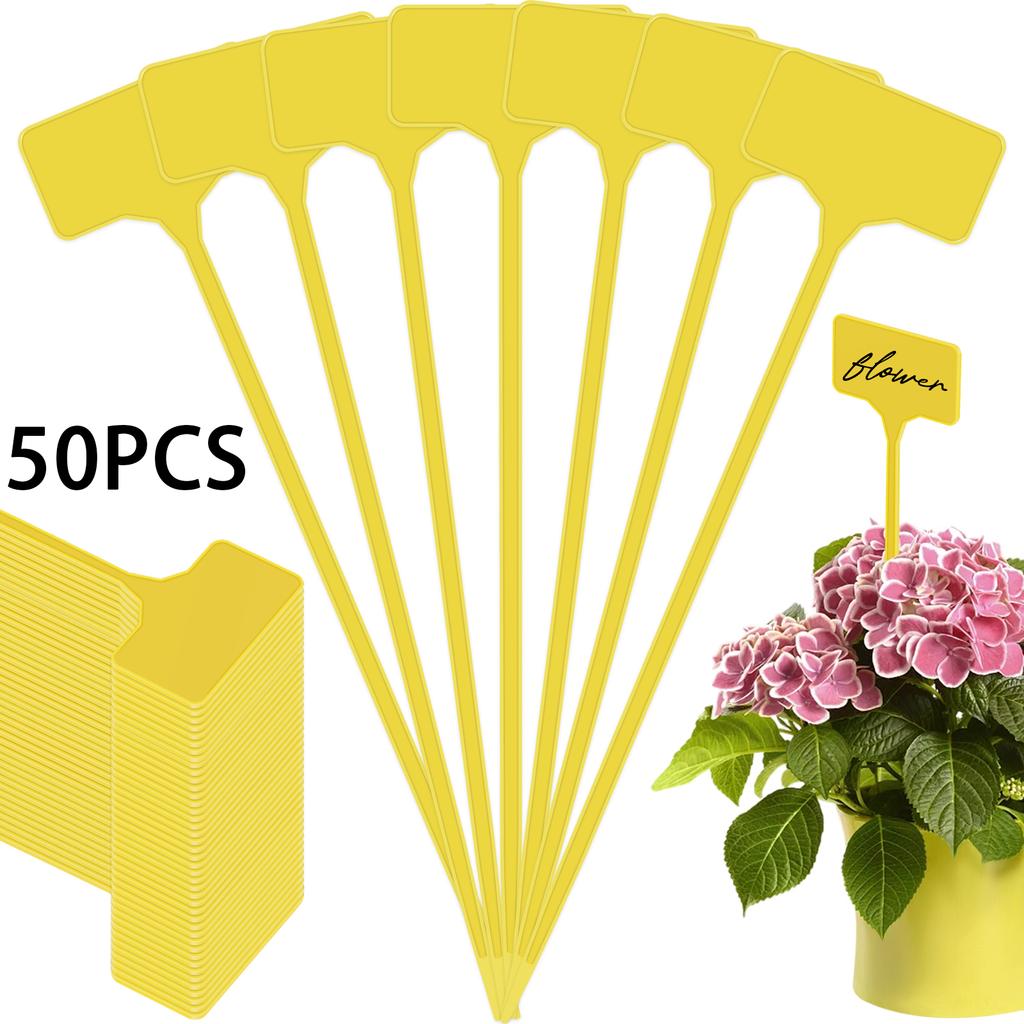 50/100Pcs Plant Labels T-Type Plastic Plant Tags Waterproof Nursery Garden Labels Yellow Plant Label Reusable Plant Name