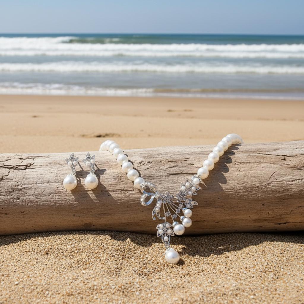 Imitation Pearl Jewelry Three-Piece Set An imitation pearl necklace A pair of faux pearl earrings