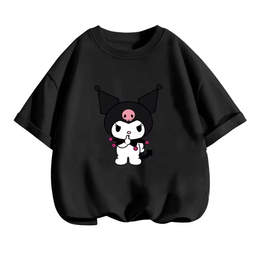 2026 Summer Womens Tshirt Cute Modern Black Rice Printed Pure Cotton Round Neck Womens Tshirt Casual Y2K Trendy Top